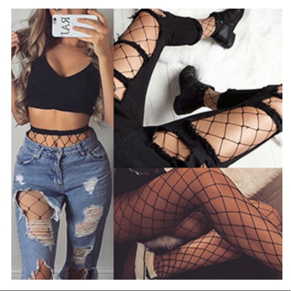 DancMolly black fishnet stockings.
